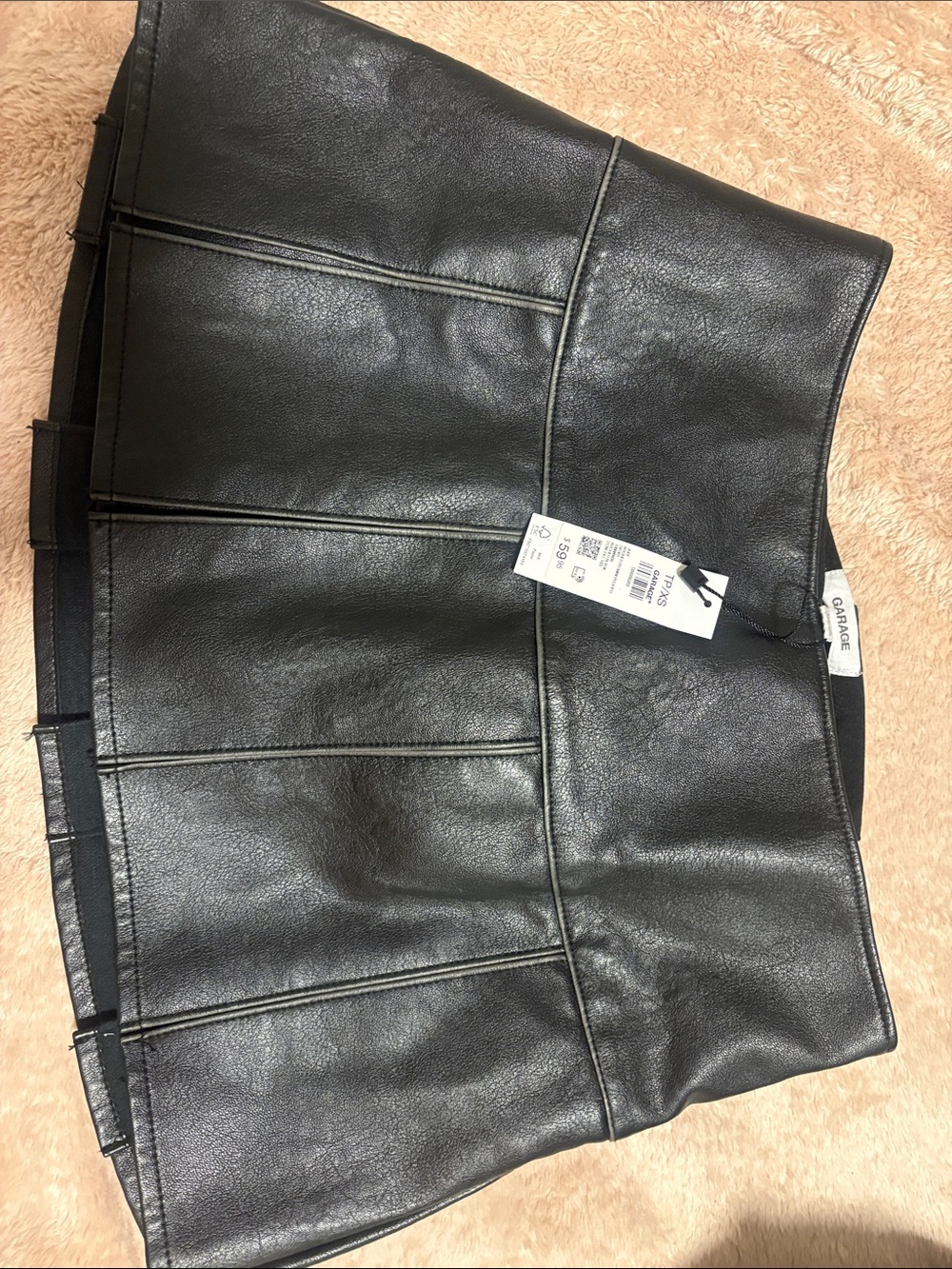 Garage Black Faux Leather Skort with Panel Stitching